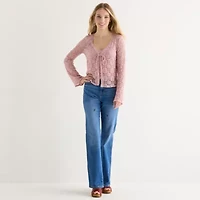 Arizona Womens Juniors Round Neck Long Sleeve Blouse