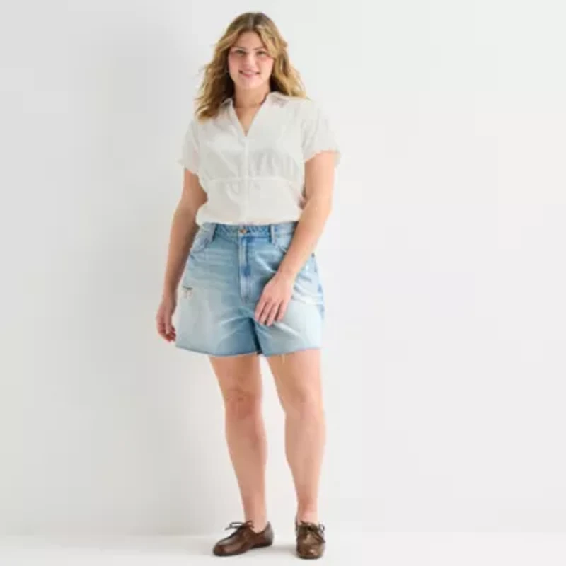 Arizona Womens Mid Rise Juniors Denim Short