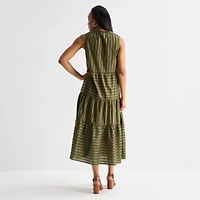 Liz Claiborne Womens Sleeveless Midi Peasant Dress