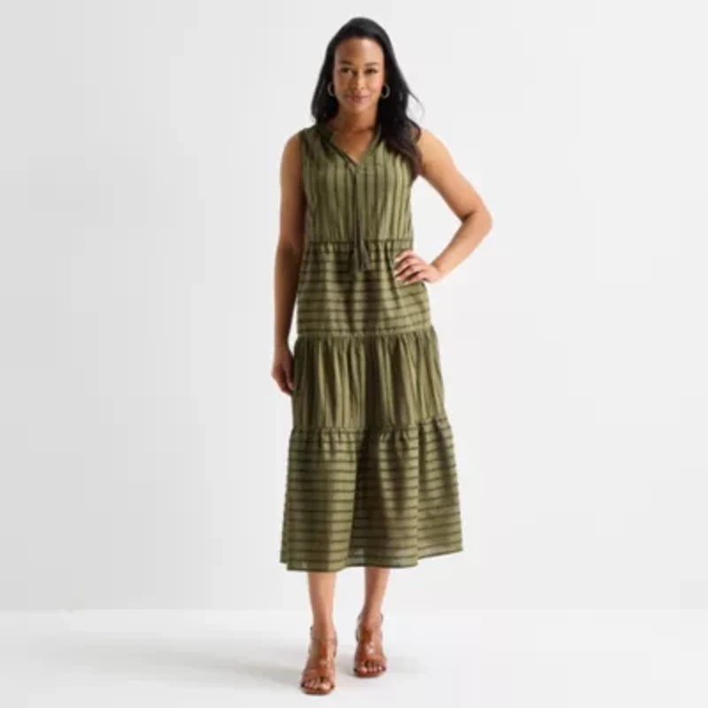 Liz Claiborne Womens Sleeveless Midi Peasant Dress
