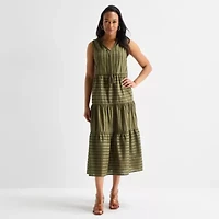 Liz Claiborne Womens Sleeveless Midi Peasant Dress