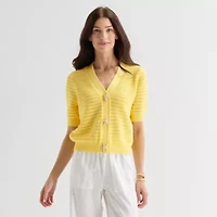 St. John's Bay Womens Short Sleeve Button Cardigan