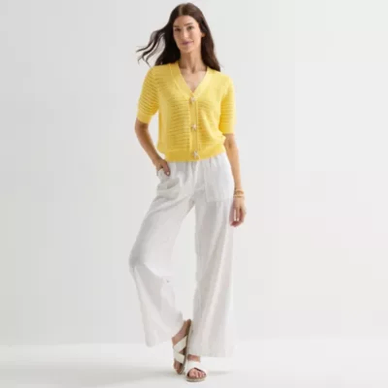 St. John's Bay Womens Short Sleeve Button Cardigan