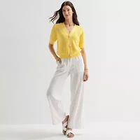 St. John's Bay Womens Short Sleeve Button Cardigan