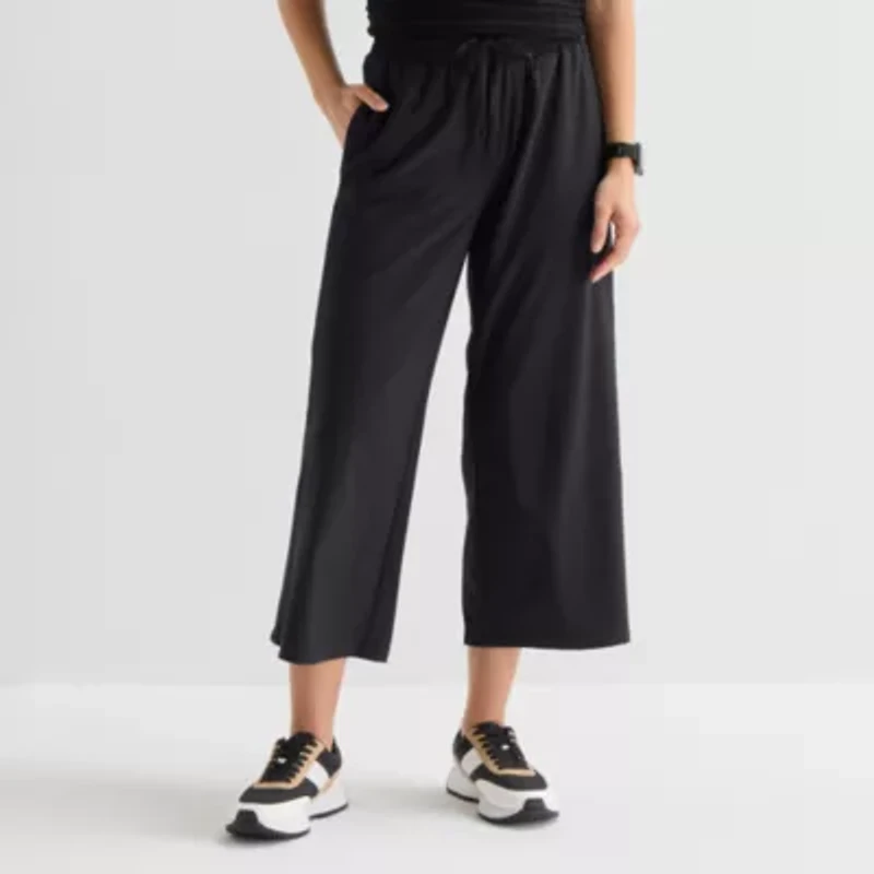 Stylus Womens Wide Leg Mid Rise Cropped Pant