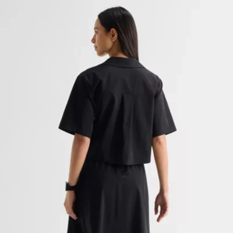 Stylus Womens V Neck Short Sleeve Camp Shirt