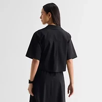 Stylus Womens V Neck Short Sleeve Camp Shirt