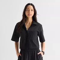 Stylus Womens V Neck Short Sleeve Camp Shirt