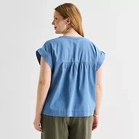 St. John's Bay Womens Plus Round Neck Short Sleeve Blouse