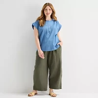 St. John's Bay Womens Plus Round Neck Short Sleeve Blouse