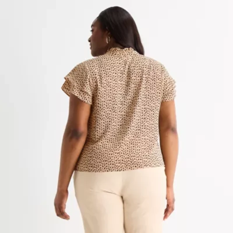Liz Claiborne Womens Plus V Neck Short Sleeve Blouse