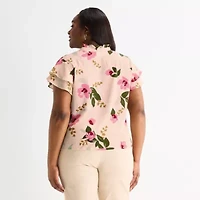 Liz Claiborne Womens Plus V Neck Short Sleeve Blouse