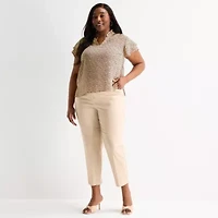 Liz Claiborne Womens Plus V Neck Short Sleeve Blouse