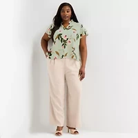 Liz Claiborne Womens Plus V Neck Short Sleeve Blouse