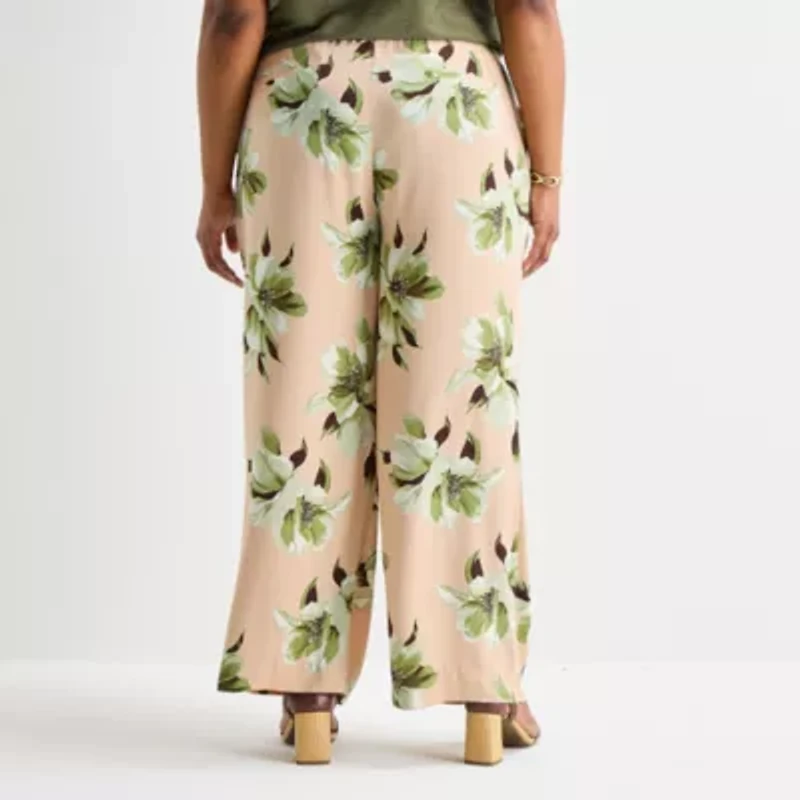 Liz Claiborne Womens Plus Wide Leg Mid Rise Pull-On Pant