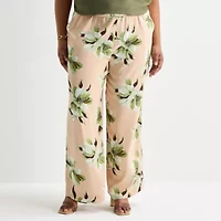 Liz Claiborne Womens Plus Wide Leg Mid Rise Pull-On Pant