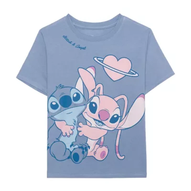 Disney Collection Girls Crew Neck Short Sleeve Stitch T-Shirt