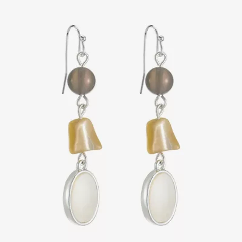 Liz Claiborne Womens White Mother Of Pearl Drop Earrings