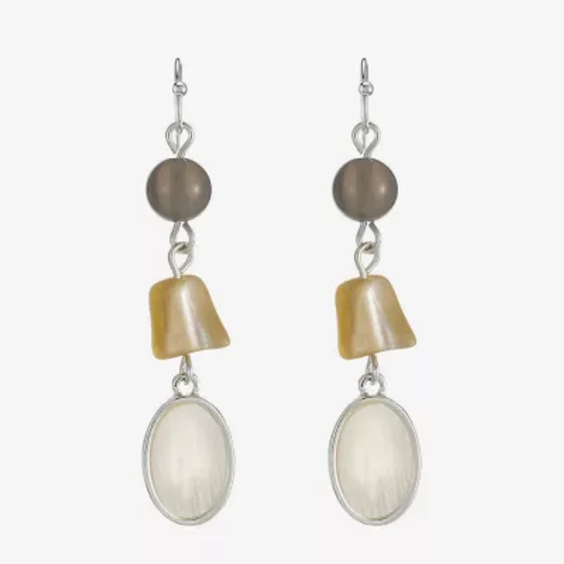 Liz Claiborne Womens White Mother Of Pearl Drop Earrings
