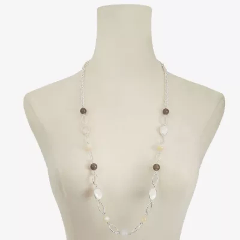 Liz Claiborne Womens White Mother Of Pearl 34 Inch Strand Necklace
