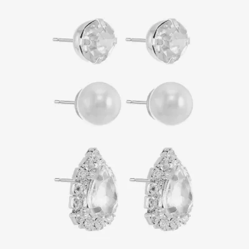Monet Jewelry Timeless Womens Glass Simulated Pearl Hypoallergenic 1 Pair Earring Set