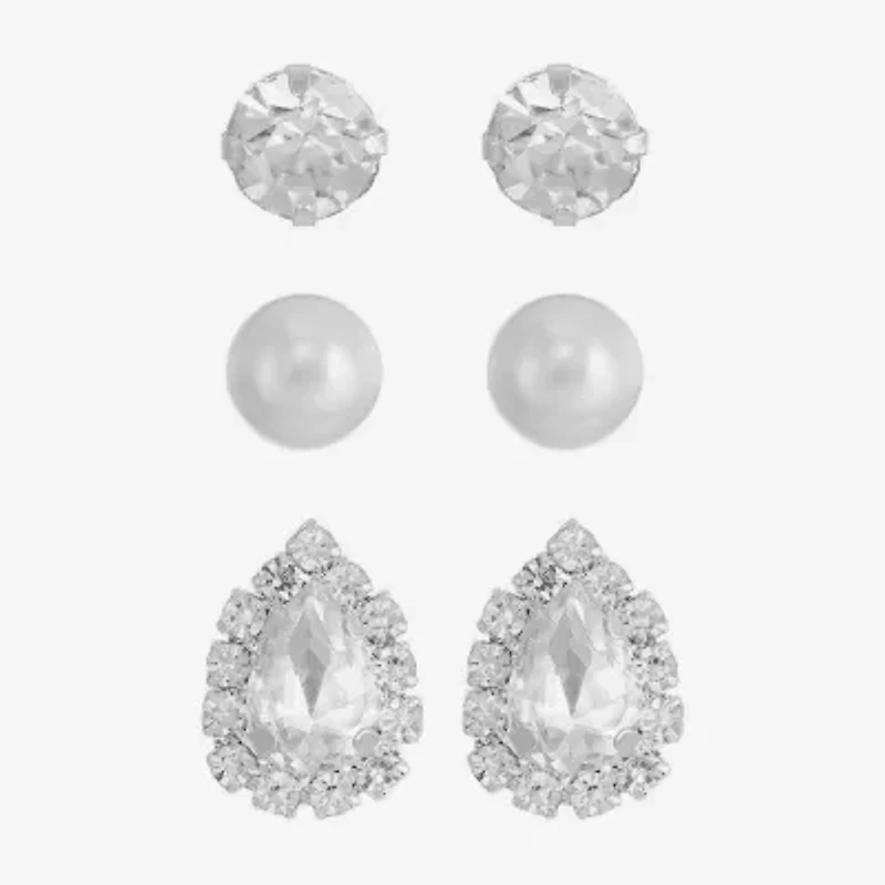 Monet Jewelry Timeless Womens Glass Simulated Pearl Hypoallergenic 1 Pair Earring Set