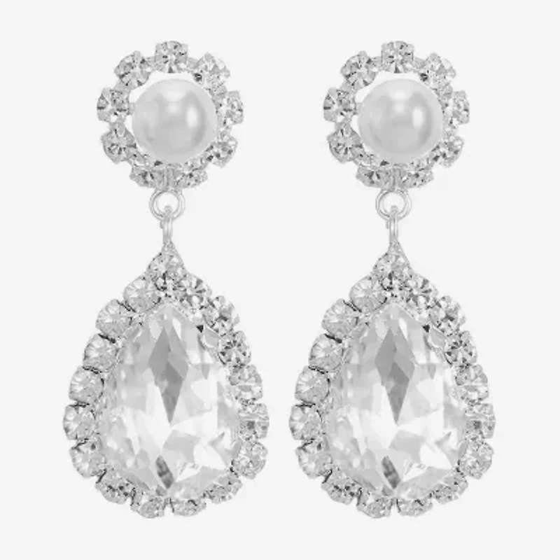 Monet Jewelry Timeless Womens Glass Simulated Pearl Hypoallergenic Drop Earrings