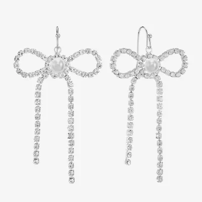 Monet Jewelry Timeless Womens Glass Simulated Pearl Bow Drop Earrings