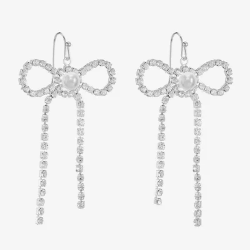 Monet Jewelry Timeless Womens Glass Simulated Pearl Bow Drop Earrings