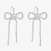 Monet Jewelry Timeless Womens Glass Simulated Pearl Bow Drop Earrings