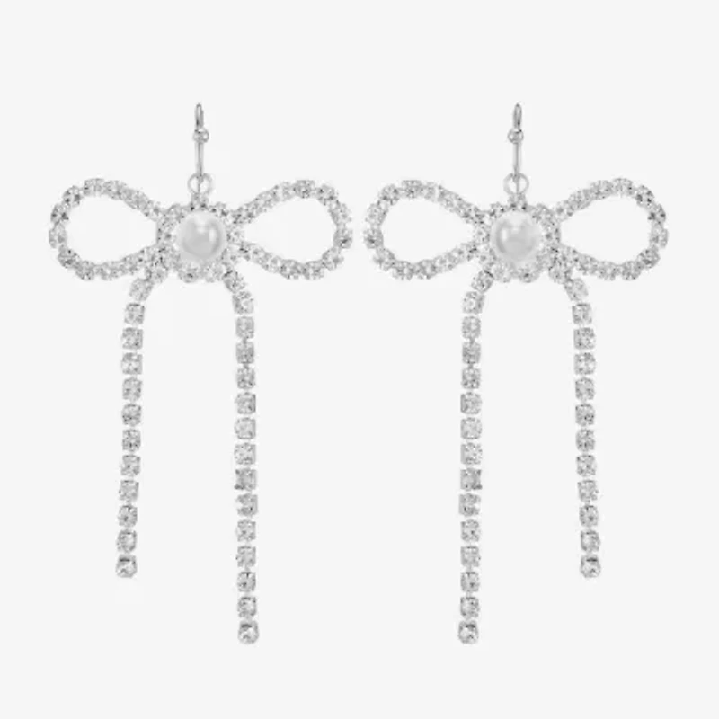 Monet Jewelry Timeless Womens Glass Simulated Pearl Bow Drop Earrings