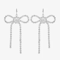 Monet Jewelry Timeless Womens Glass Simulated Pearl Bow Drop Earrings