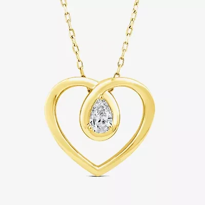 (F/Si1) Womens 1/4 CT. T.W. Lab Grown White Diamond 14K Gold Over Silver Heart 18 Inch Pendant Necklace