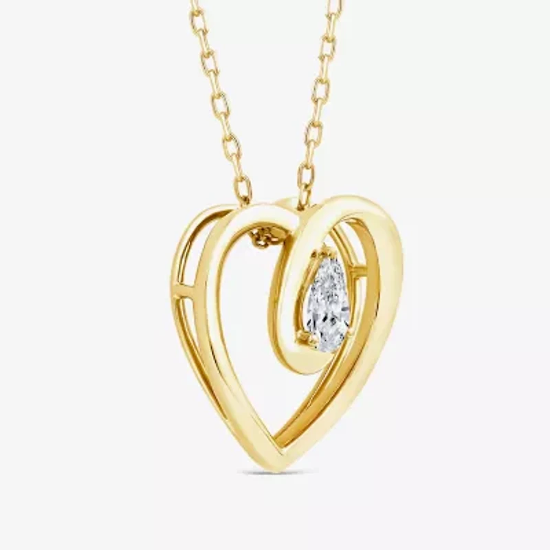 (F/Si1) Womens 1/4 CT. T.W. Lab Grown White Diamond 14K Gold Over Silver Heart 18 Inch Pendant Necklace
