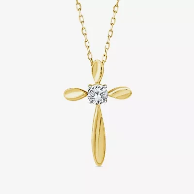 Cross (F/Si2) Womens 1/4 CT. T.W. Lab Grown White Diamond 14K Gold Over Silver Cross 18 Inch Pendant Necklace