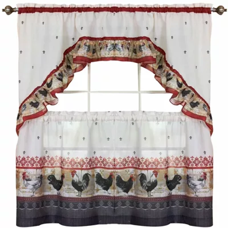 Roosters 3-pc. Rod Pocket Kitchen Curtains & Drapes Window Set