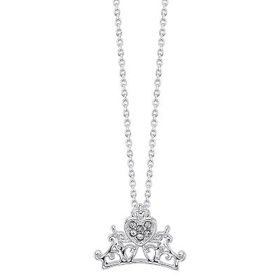 Disney Classics Womens Crystal Pure Silver Over Brass Crown 18 Inch Pendant Necklace