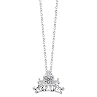 Disney Classics Womens Crystal Pure Silver Over Brass Crown 18 Inch Pendant Necklace