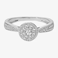 Womens 3/8 CT. Natural White Diamond 10K Gold Round Side Stone Halo Engagement Ring