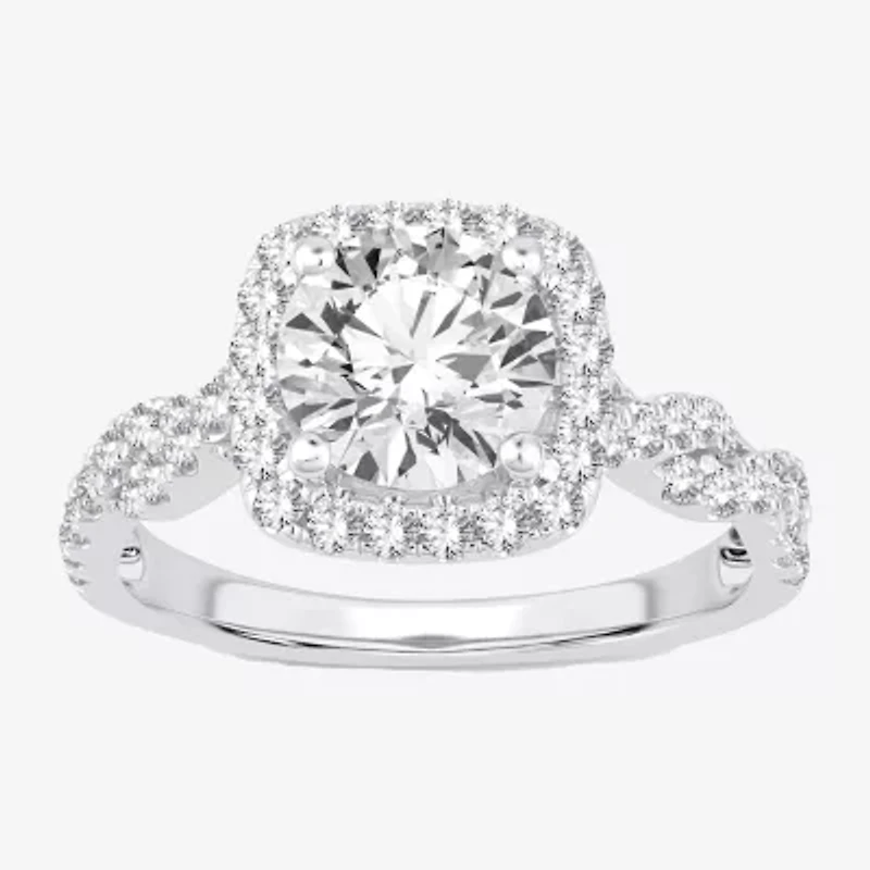 (H-I / SI1-SI2) Signature By Modern Bride Womens 2 CT. T.W. Lab Grown White Diamond 14K Gold Cushion Side Stone Halo Engagement Ring