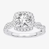 (H-I / SI1-SI2) Signature By Modern Bride Womens 2 CT. T.W. Lab Grown White Diamond 14K Gold Cushion Side Stone Halo Engagement Ring