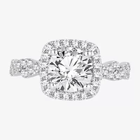 (H-I / SI1-SI2) Signature By Modern Bride Womens 2 CT. T.W. Lab Grown White Diamond 14K Gold Cushion Side Stone Halo Engagement Ring