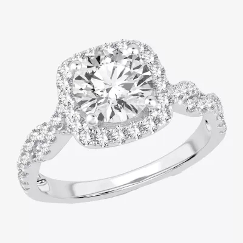 (H-I / SI1-SI2) Signature By Modern Bride Womens 2 CT. T.W. Lab Grown White Diamond 14K Gold Cushion Side Stone Halo Engagement Ring