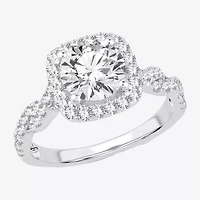 (H-I / SI1-SI2) Signature By Modern Bride Womens 2 CT. T.W. Lab Grown White Diamond 14K Gold Cushion Side Stone Halo Engagement Ring