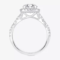 (H-I / SI1-SI2) Signature By Modern Bride Womens 2 CT. T.W. Lab Grown White Diamond 14K Gold Cushion Side Stone Halo Engagement Ring