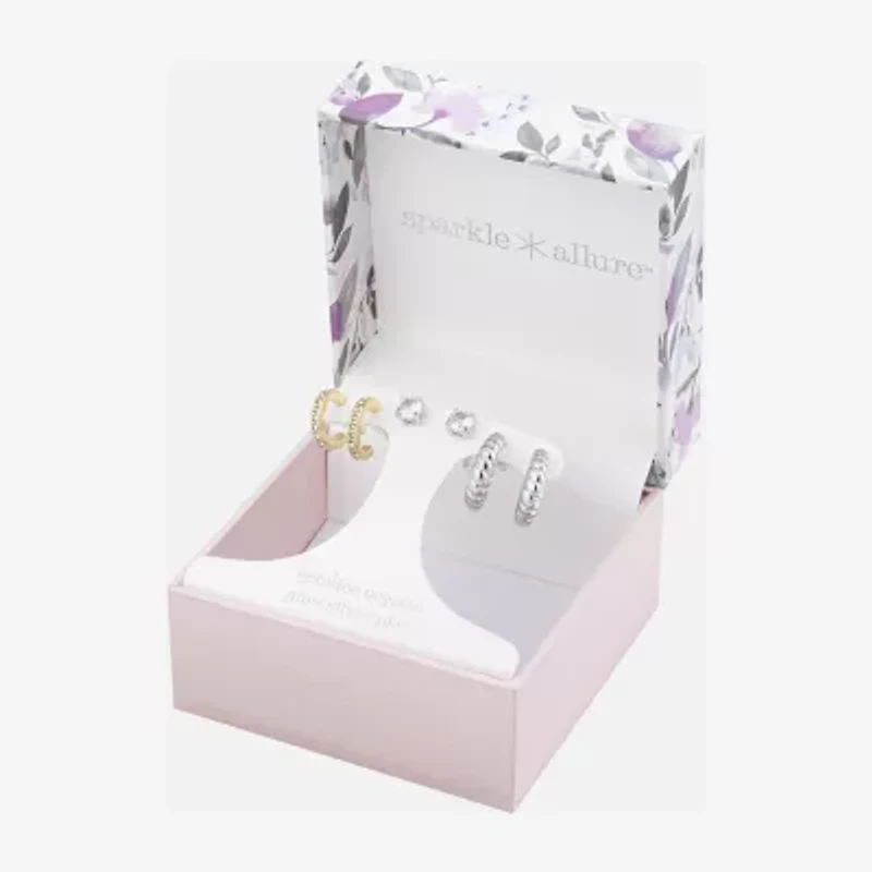 Sparkle Allure Womens Crystal 3 Pair Earring Set