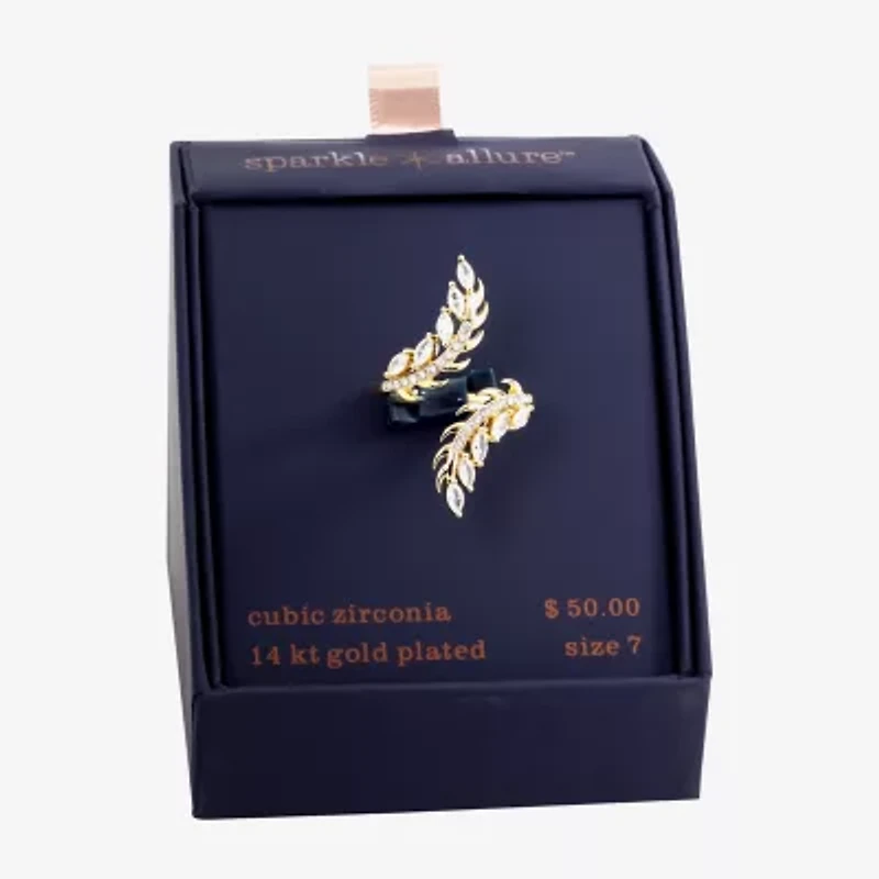 Sparkle Allure Womens Cubic Zirconia 14K Gold Over Brass Flower Bypass  Cocktail Ring