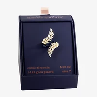 Sparkle Allure Womens Cubic Zirconia 14K Gold Over Brass Flower Bypass  Cocktail Ring