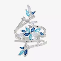Sparkle Allure Womens Blue Crystal Pure Silver Over Brass Flower Cluster Cocktail Ring