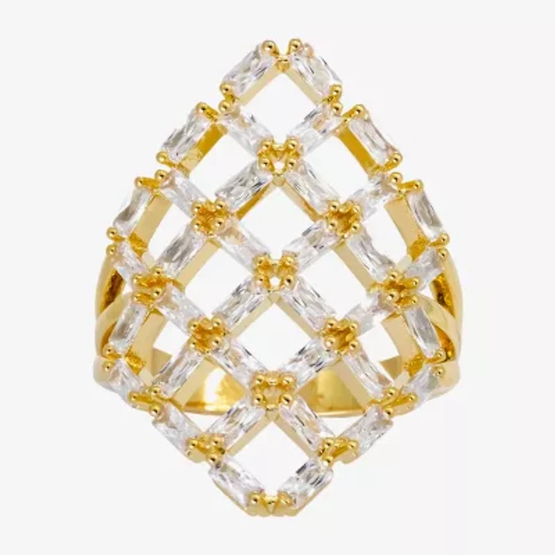 Sparkle Allure Womens Cubic Zirconia 14K Gold Over Brass Cocktail Ring
